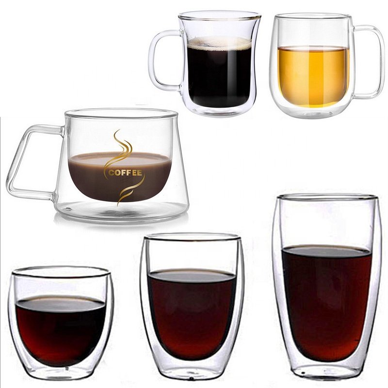 Heat Resistant Borosilicate 255ml Double wall coffee Glass cup mug