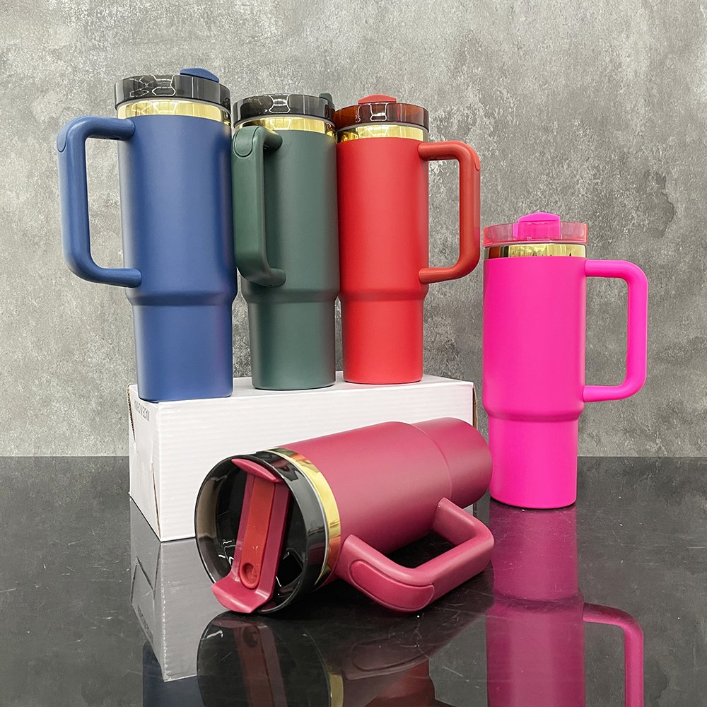 USA warehouse 30oz powder coated travel mug with handle 30 oz mirror gold plated stainless steel Christmas tumbler water bottle