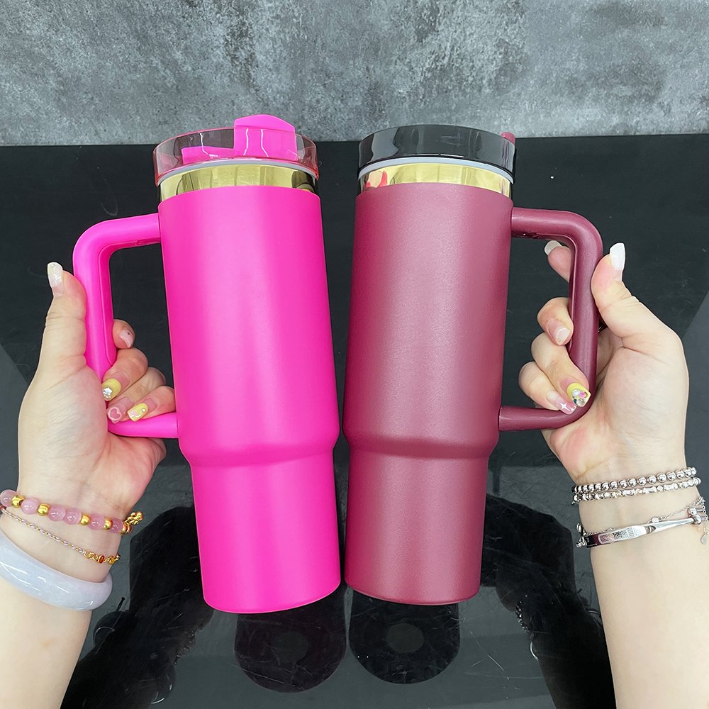 USA warehouse 30oz powder coated travel mug with handle 30 oz mirror gold plated stainless steel Christmas tumbler water bottle