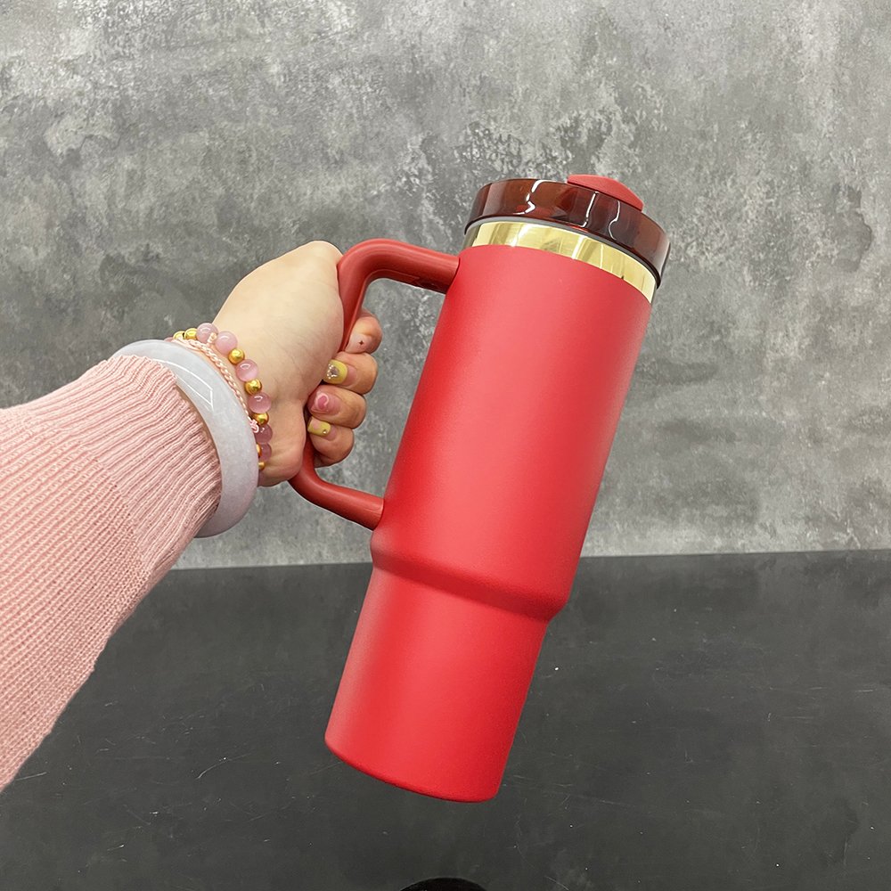 USA warehouse 30oz powder coated travel mug with handle 30 oz mirror gold plated stainless steel Christmas tumbler water bottle