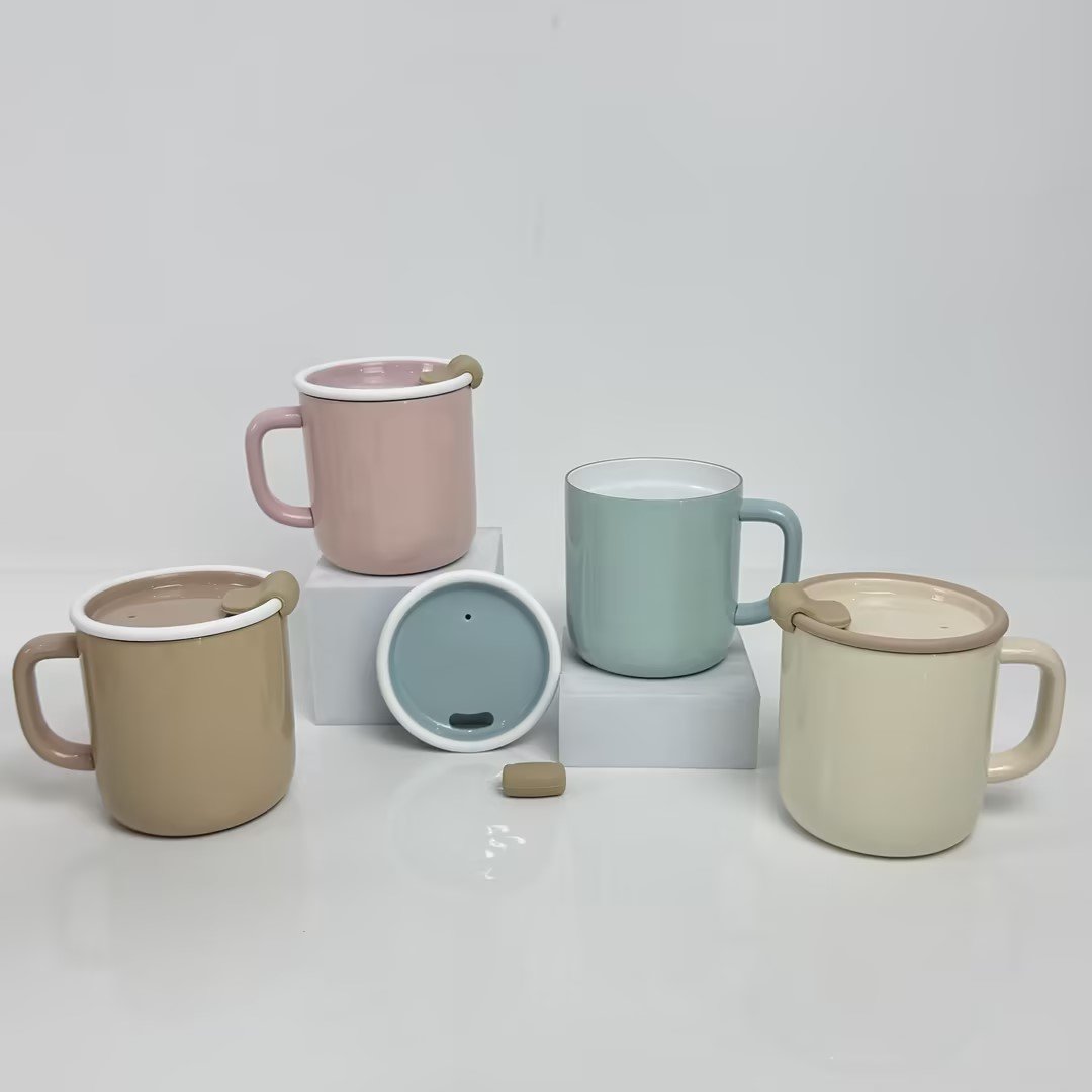 2024 New Macaron Colored 460 ml Mug with Handle Ceramic Coating No Odor Transfer Suited for Various Beverages Anti-Slip Silicone