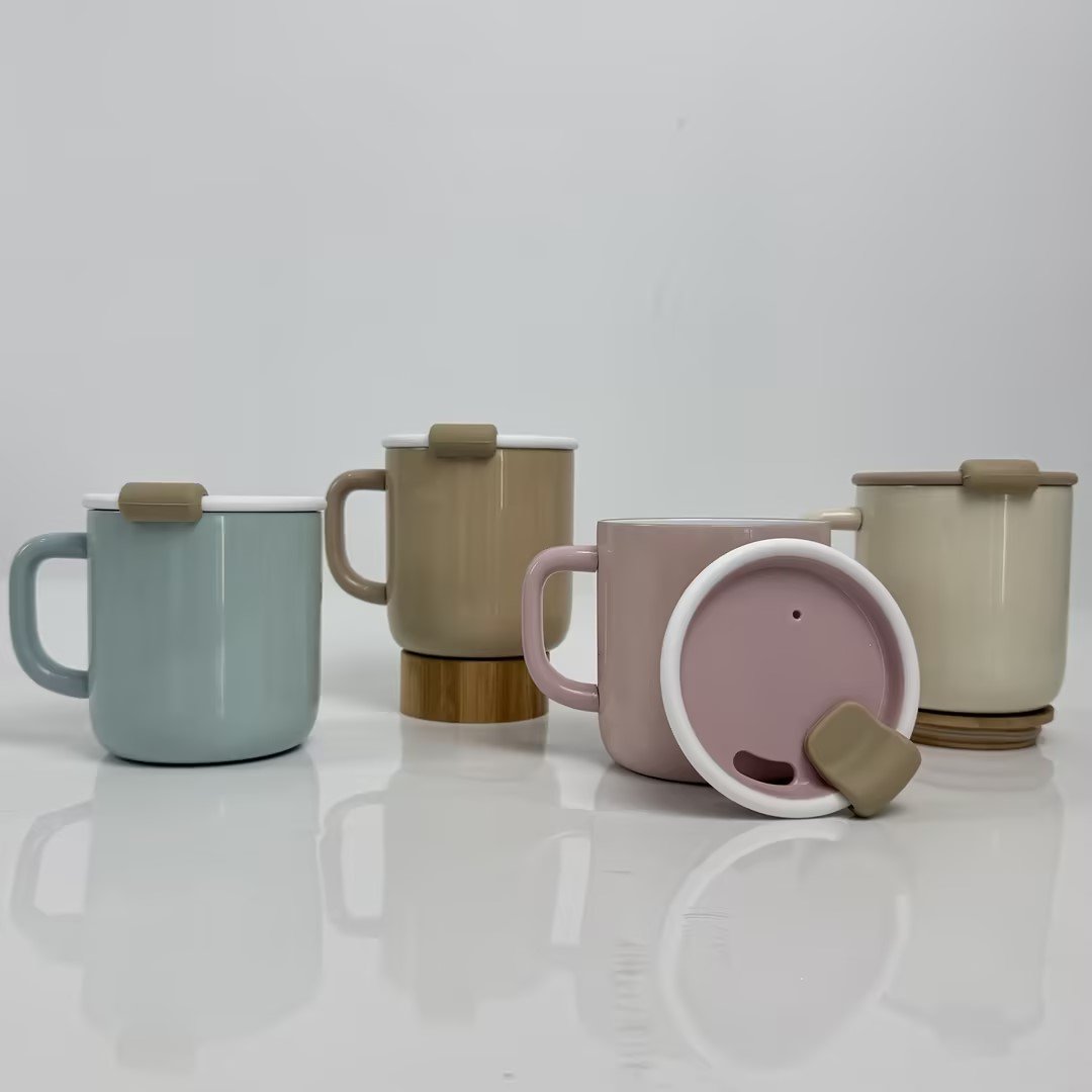 2024 New Macaron Colored 460 ml Mug with Handle Ceramic Coating No Odor Transfer Suited for Various Beverages Anti-Slip Silicone