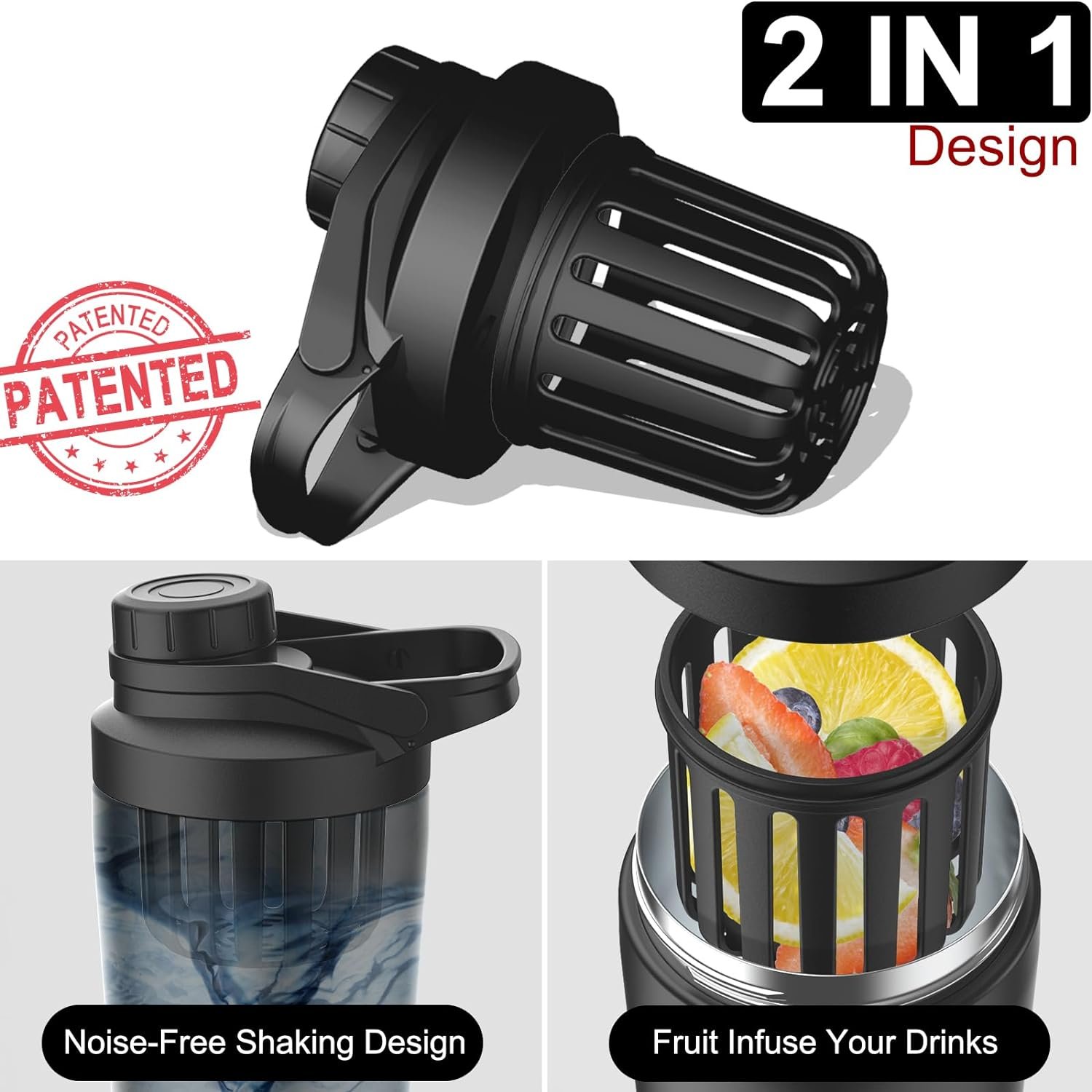Custom 2 in 1 Shaker bottle Single Wall Stainless Steel Water Bottle Shakes Protein Bottles Shaker for Gym Outdoor Workout Bars