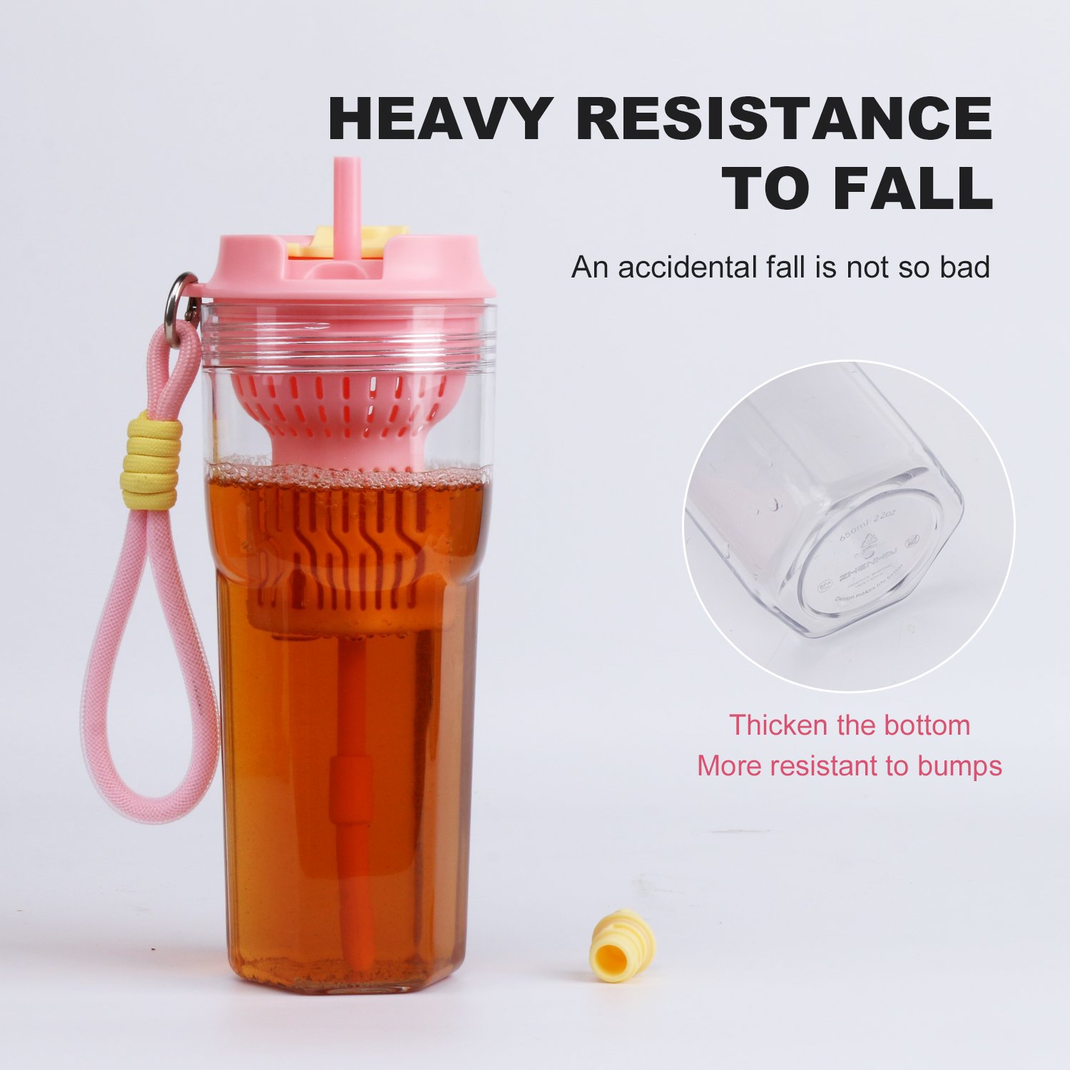 Simple Design 650ml Portable Plastic Water Bottle High-Value Kids Tumbler Transparent Sport Water Bottle With Lanyard
