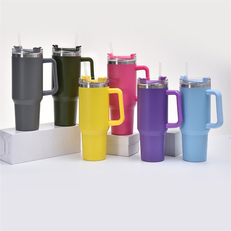 Custom logo 40oz vacuum insulated double wall coffee tumbler 40 oz stainless steel travel mug with handle
