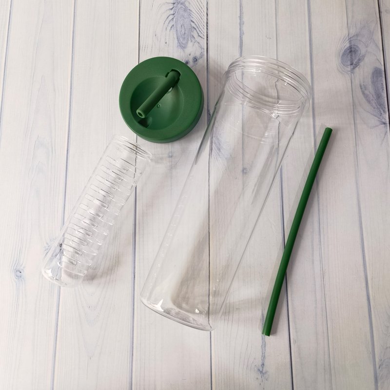 BPA Free Eco-friendly 16 oz Reusable Clear Coffee Plastic Cups Fruit Infuser Water Bottle With Straw