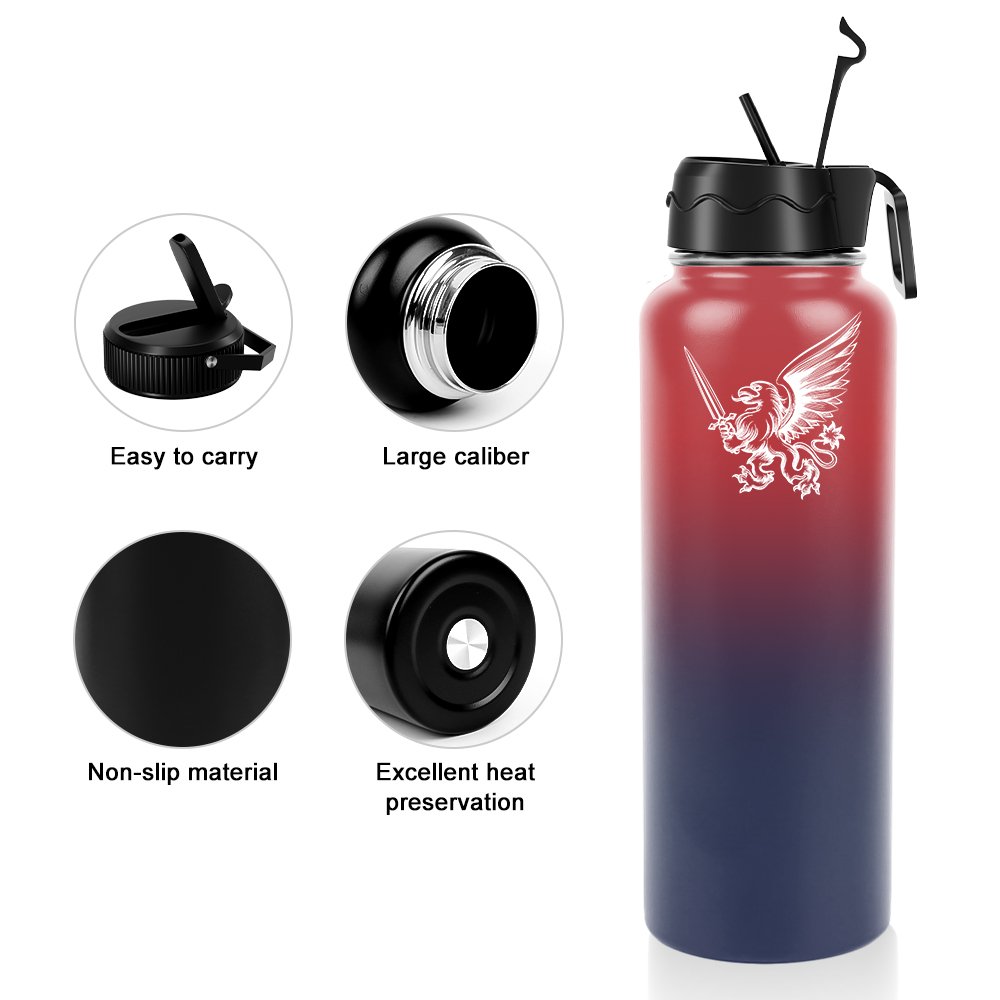 insulated water bottle 32 oz 64 oz large vacuum flasks stainless steel sports large water bottle with 2 lids