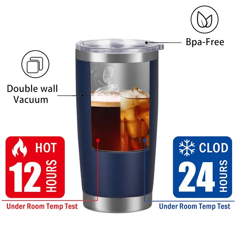 Tumbler 20oz Powder Coated Surface Coffee Beer Cup Wide Mouth Double Wall Stainless Steel Vacuum Cold Insulated Travel Mugs