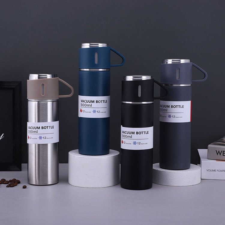 Popular Stainless Steel Insulate Vacuum flasks & thermoses Bottle 500ml water bottles with three Cups for Kids School
