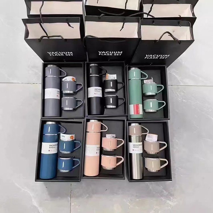 Popular Stainless Steel Insulate Vacuum flasks & thermoses Bottle 500ml water bottles with three Cups for Kids School