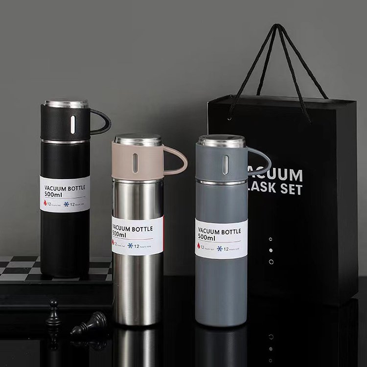Popular Stainless Steel Insulate Vacuum flasks & thermoses Bottle 500ml water bottles with three Cups for Kids School