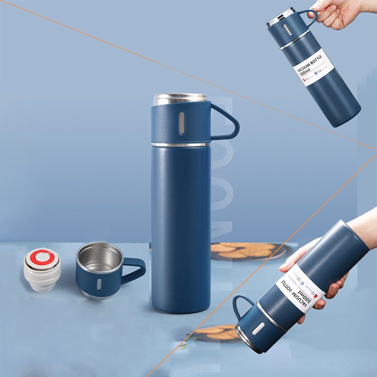 Popular Stainless Steel Insulate Vacuum flasks & thermoses Bottle 500ml water bottles with three Cups for Kids School