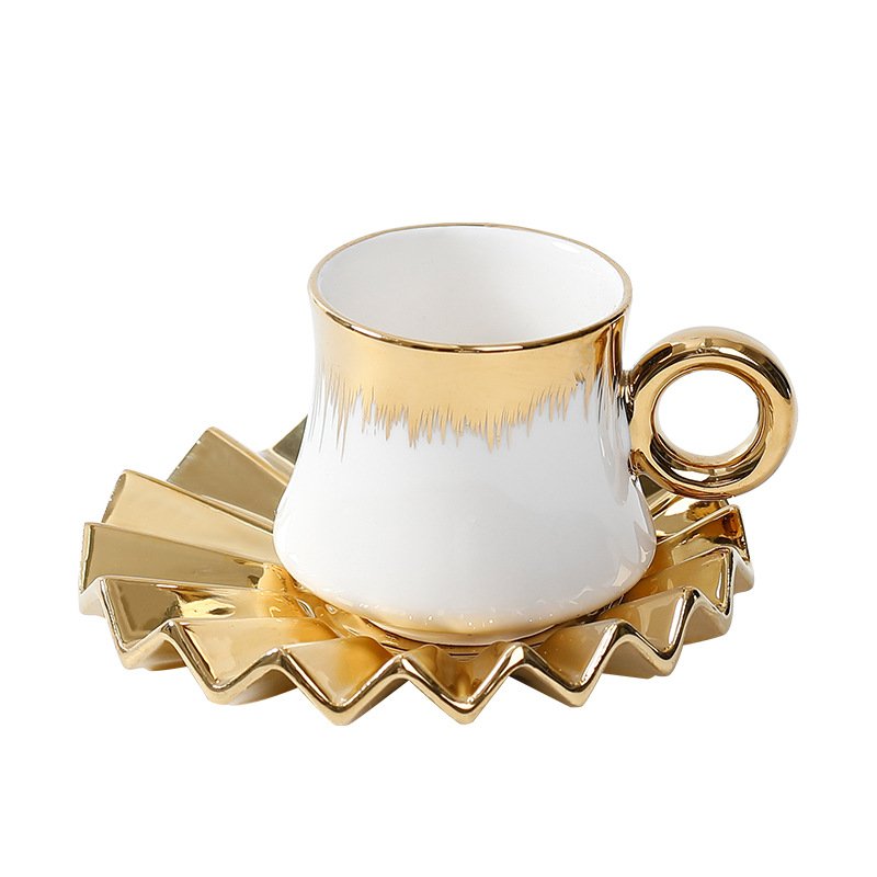 Whosale New Design 90Ml Luxury 6Pcs Set Black Gold Marble Ceramic Mug Custom Logo Coffee Cups And Saucer With Gift Box