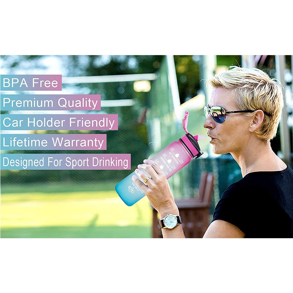 Hot Selling 32oz 1L BPA Free Time Marker Tritan Motivational Custom Logo Straw Tritan Sport Frosted Plastic Water Bottles