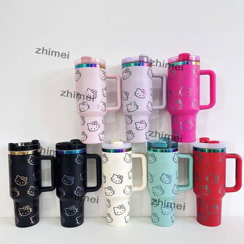 New Wholesale 3d Kitty Stanly Coffee Cup 30 40 oz Cartoon Travel Thermal Mug Custom Metal Tumbler 40oz With Handle and Straw
