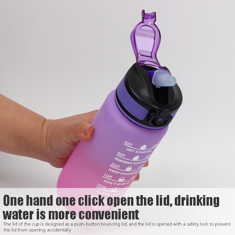 600ml Plastic Water Bottle For Sports Bottle with Times to Drink and Straw Carrying Strap Motivational Drinking Water Bottle