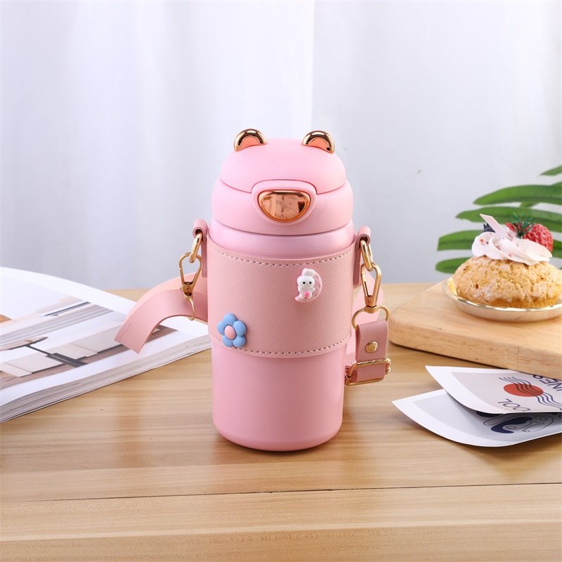 Kids Sport Water Bottle with Straw and Lid 500ml Thermal Capacity for School Camping and Drinkware