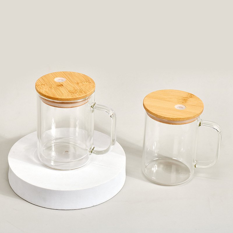 USA Warehouse RTS 17oz Sublimation Clear Glass Mug with Handle Snow Globe Glass Can Double Wall with Pre-drilled Hole and Plug