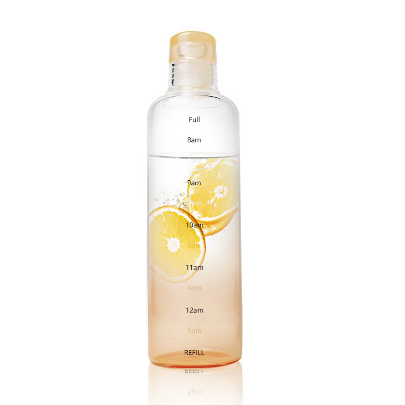 JM Hot Selling Transparent Glass Water Bottle With Time Marker Simple Style Water Bottle With Lid For Sport Eco-friendly Glass