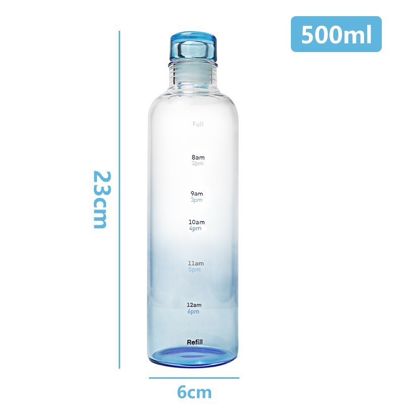 JM Hot Selling Transparent Glass Water Bottle With Time Marker Simple Style Water Bottle With Lid For Sport Eco-friendly Glass
