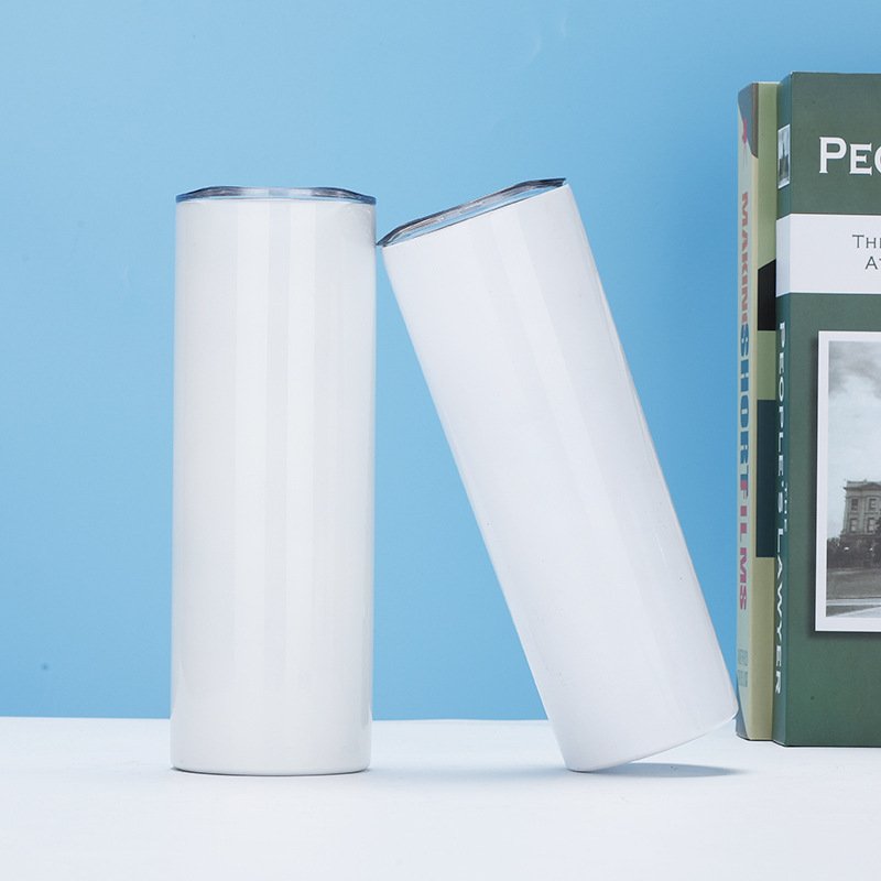Spots wholesale USA Warehouse stainless steel insulated white skinny straight sublimation blank tumbler 20 oz with Rubber straw