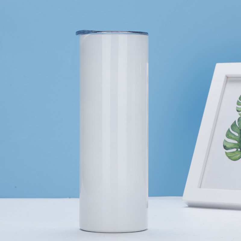 Spots wholesale USA Warehouse stainless steel insulated white skinny straight sublimation blank tumbler 20 oz with Rubber straw