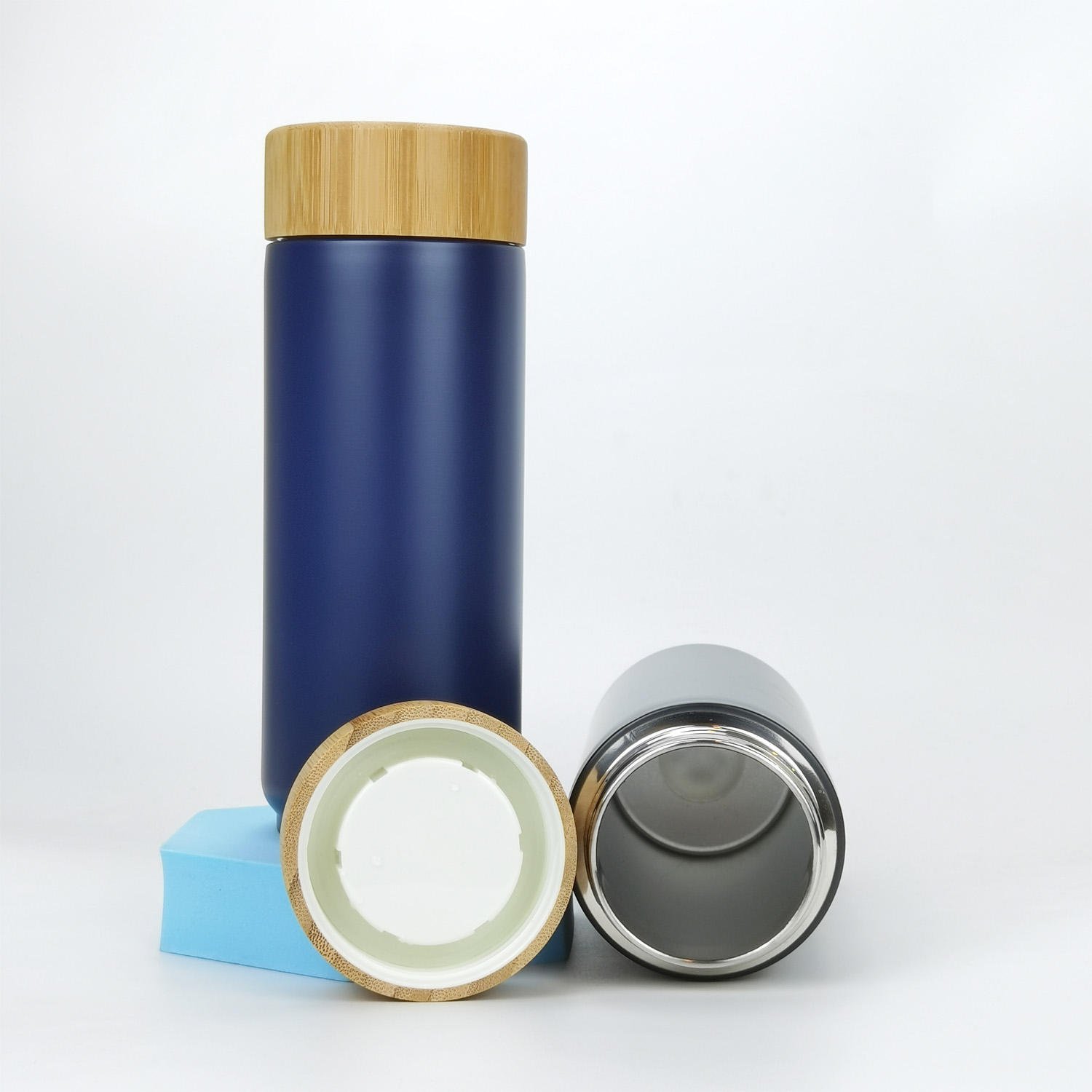 500ml 16oz Double Wall Stainless Steel Bamboo Water Bottle Insulated Coffee Mug Travel Tumbler with Bamboo Lid 3D Cups