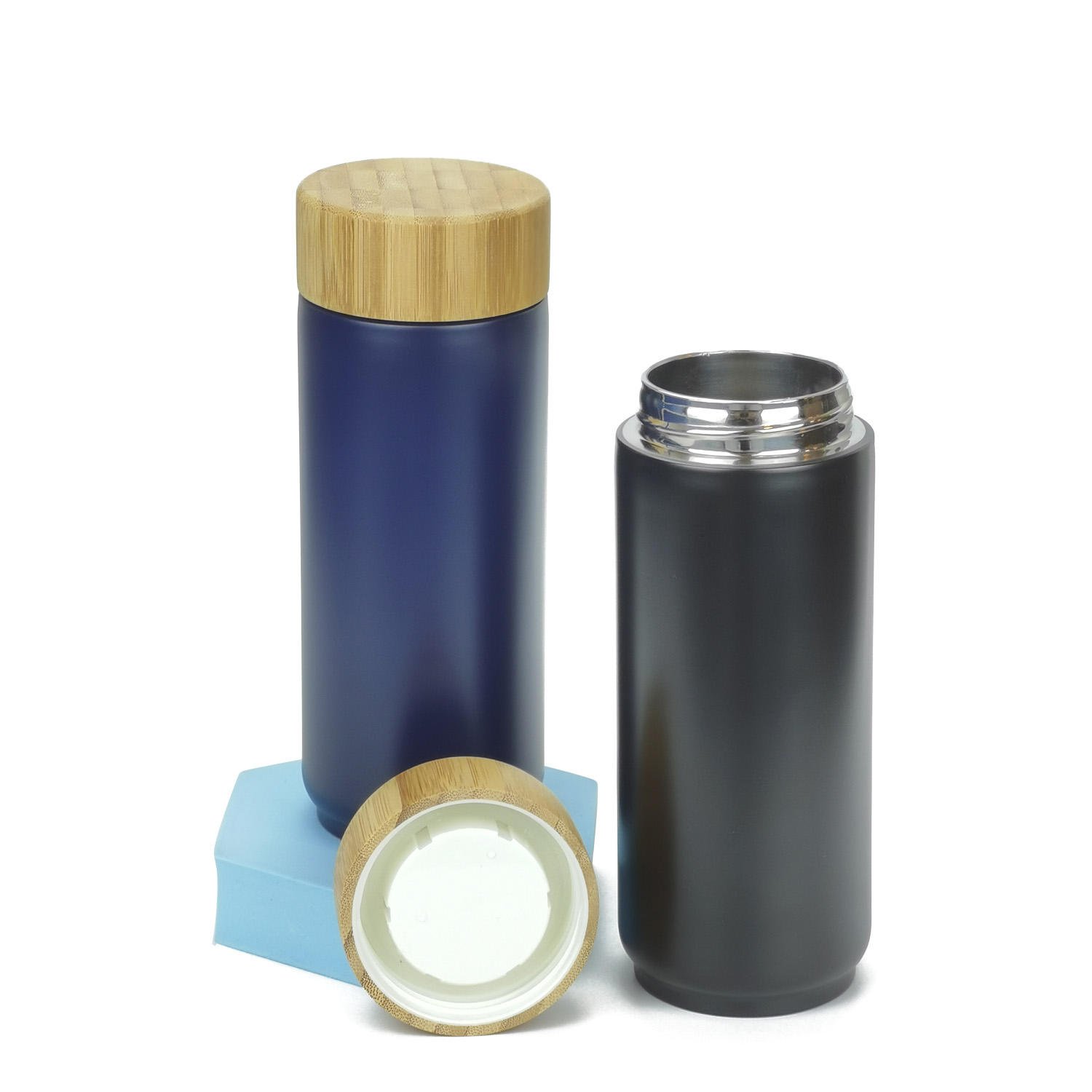 500ml 16oz Double Wall Stainless Steel Bamboo Water Bottle Insulated Coffee Mug Travel Tumbler with Bamboo Lid 3D Cups