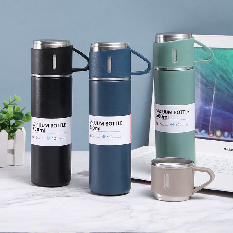 Corporate Business Double Stainless Steel Vacuum Flask Thermos Mug Gift Set Custom Insulation Cup Set with Lid