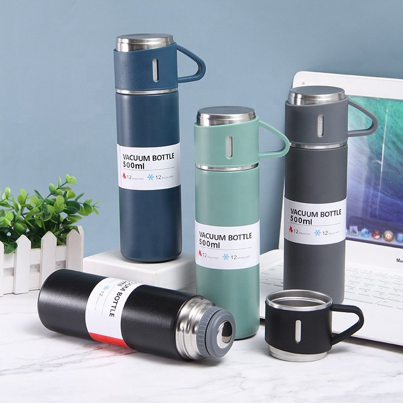 Corporate Business Double Stainless Steel Vacuum Flask Thermos Mug Gift Set Custom Insulation Cup Set with Lid