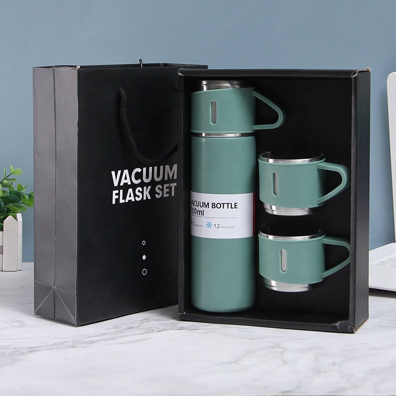 Corporate Business Double Stainless Steel Vacuum Flask Thermos Mug Gift Set Custom Insulation Cup Set with Lid