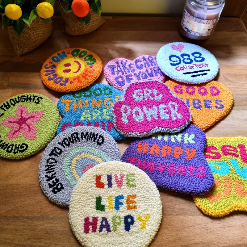Coffee Time Rug Carpet Handmade New Home Gift Tufted Mug Rug Wall Decor Punch Needle Coaster