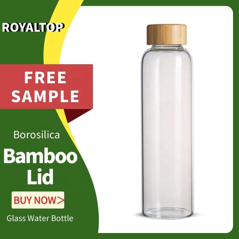Nice Eco-friendly voss Karaffe glass water bottle botella de agua botol minum with custom logo bamboo wood lid