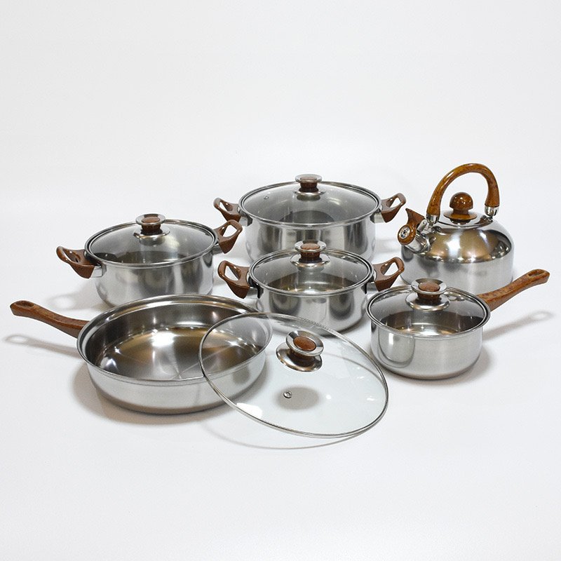 12-Piece Stainless Steel Toughened Glass Cover Kitchen Cookware Set Classic Design Soup Pots for Cooking