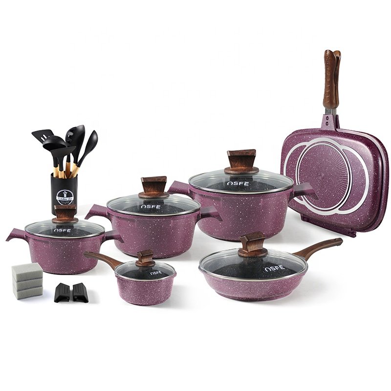 23 piece big set cookware gas cooker bottom non stick cookware set with 32cm double fry pan