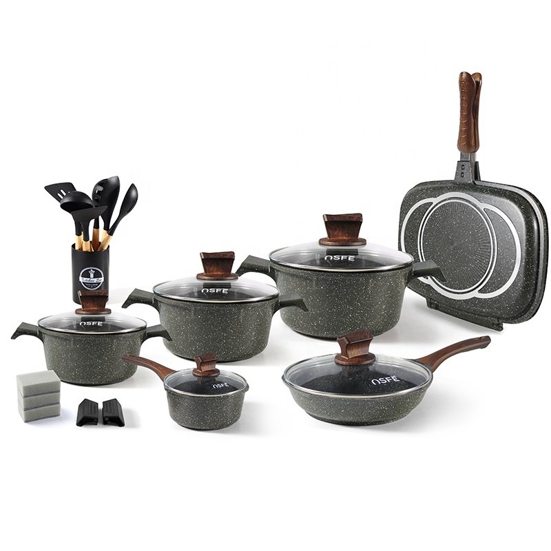 23 piece big set cookware gas cooker bottom non stick cookware set with 32cm double fry pan
