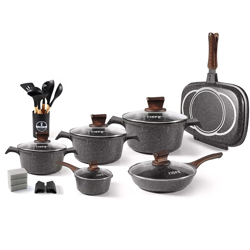 23 piece big set cookware gas cooker bottom non stick cookware set with 32cm double fry pan