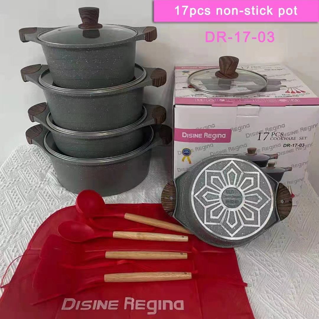 Factory Direct Detachable Handle Cookware Set Other Cookware 17pcs Pot Set Casserole Deep Fry Pan