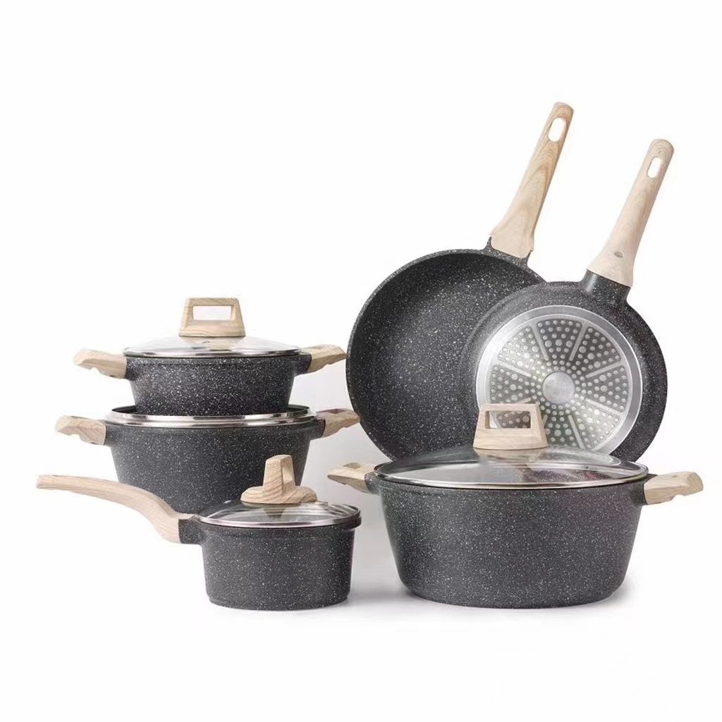 7pcs Non-stick Soup Pot Cast Aluminum Casserole Frying Pan Milk Pot Cookware Set