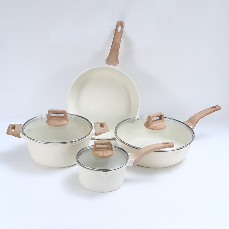 7pcs Non-stick Soup Pot Cast Aluminum Casserole Frying Pan Milk Pot Cookware Set