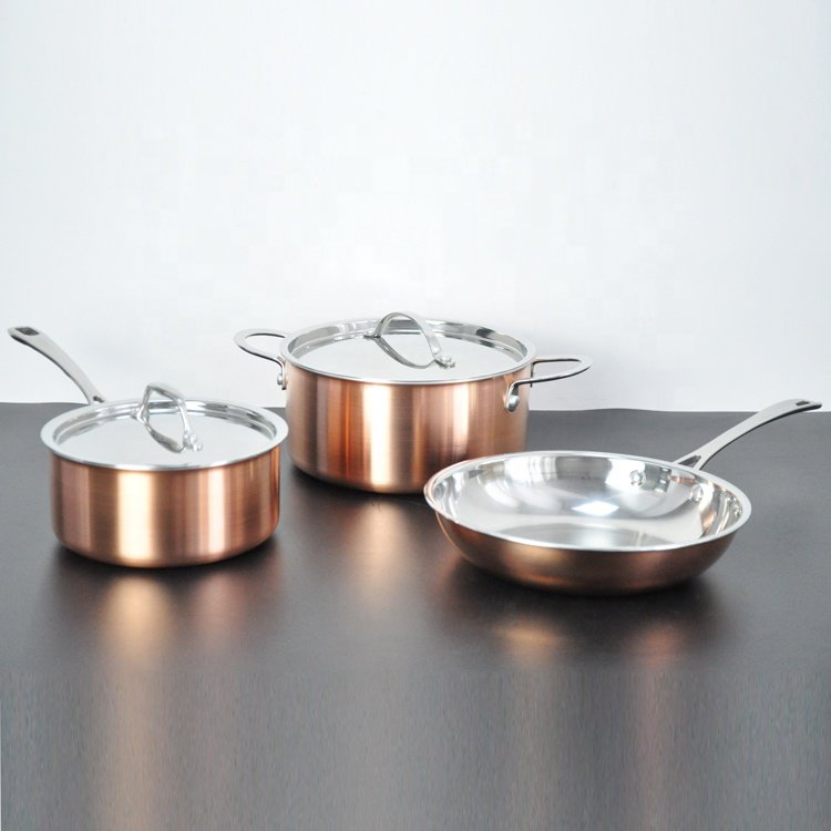 13Pcs 3ply copper clad body cookware set pot and pan for home kitchen cooking