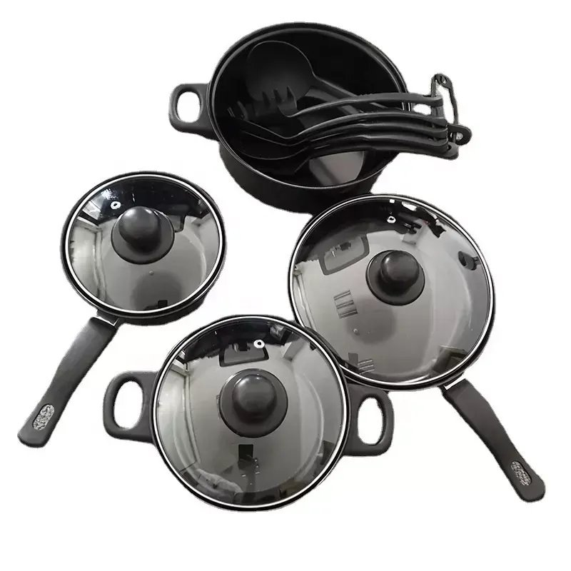 Factory Hot Selling Kitchen 13 Piece Non Stick Cookware Sets Black Pot And Pans Cast Iron Cooking Pot Cookware Set
