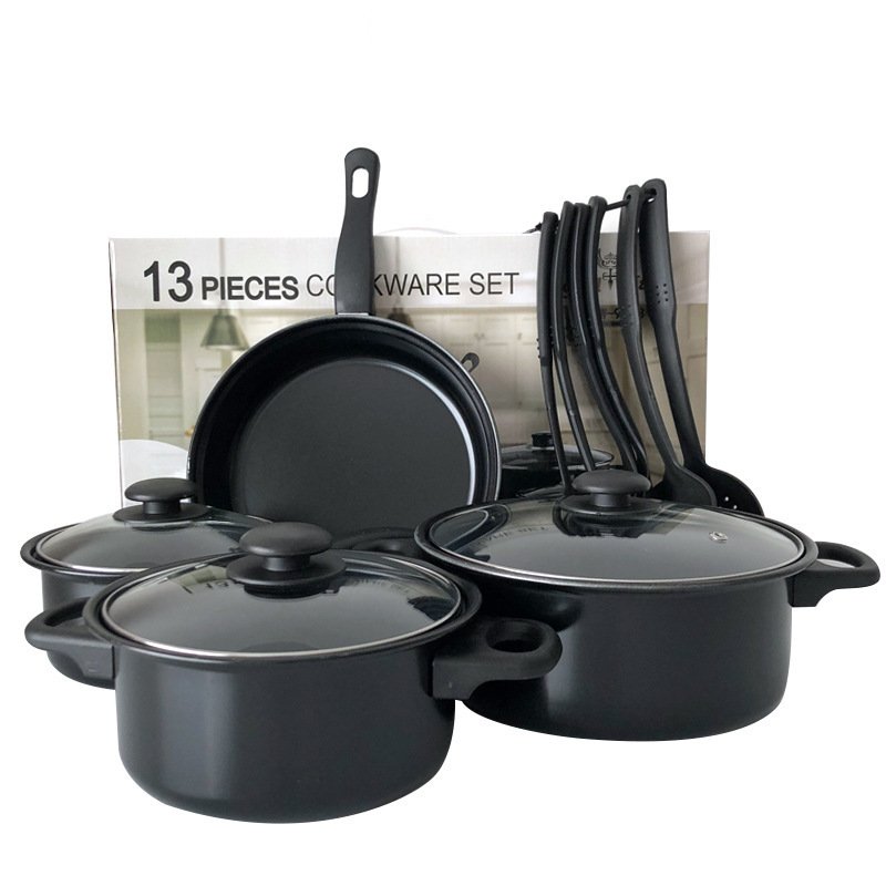 Factory Hot Selling Kitchen 13 Piece Non Stick Cookware Sets Black Pot And Pans Cast Iron Cooking Pot Cookware Set