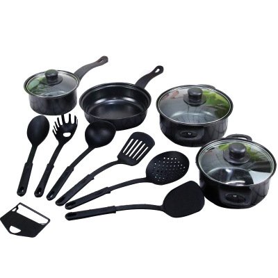 Factory Hot Selling Kitchen 13 Piece Non Stick Cookware Sets Black Pot And Pans Cast Iron Cooking Pot Cookware Set