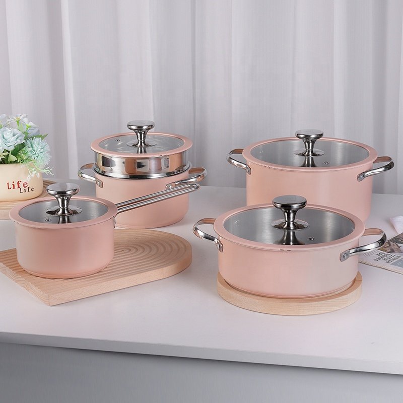 Fashion stainless steel cooking pot set snonstick Multifunctional cooking Pot With Lid pots and pans non-stick cookware set