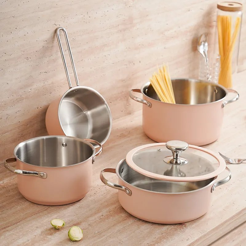 Fashion stainless steel cooking pot set snonstick Multifunctional cooking Pot With Lid pots and pans non-stick cookware set