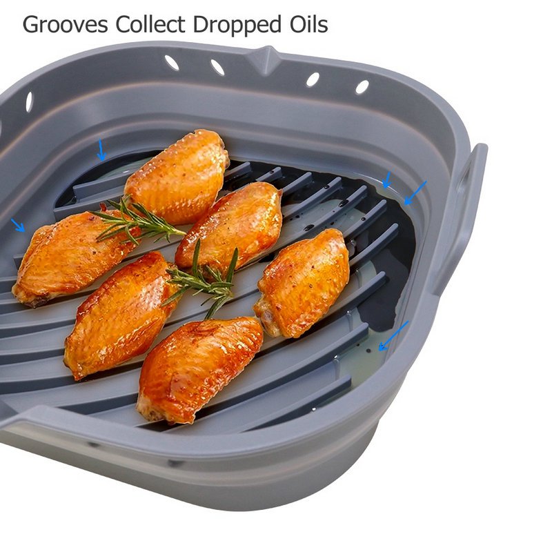 Nonstick Silicone Airfryer Accessory Set Basket Foldable Square Air Fryer Silicone Accessories Bakeware Liner Pot Mold for Fryer