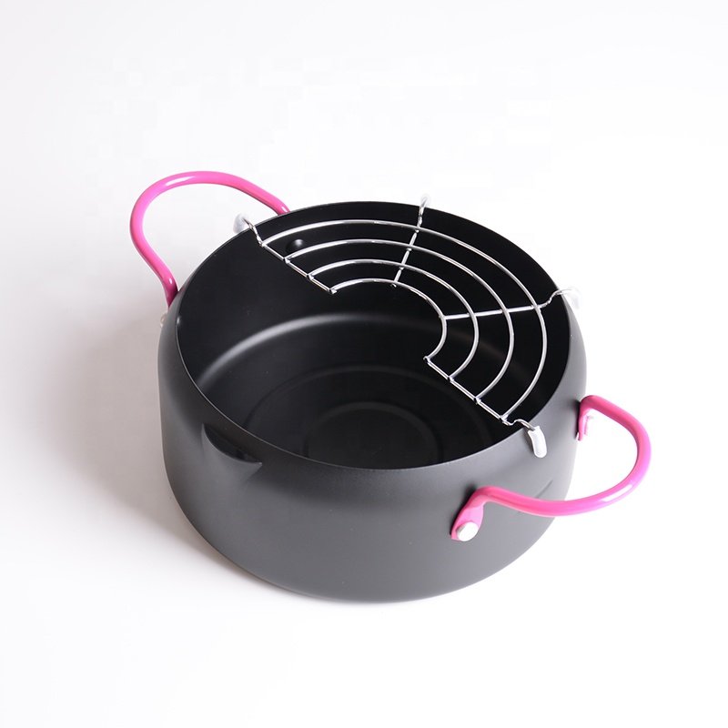 18cm Mini Deep Fryer Pot With Oil Draining Rack Japanese Style Tempura Frying Pot