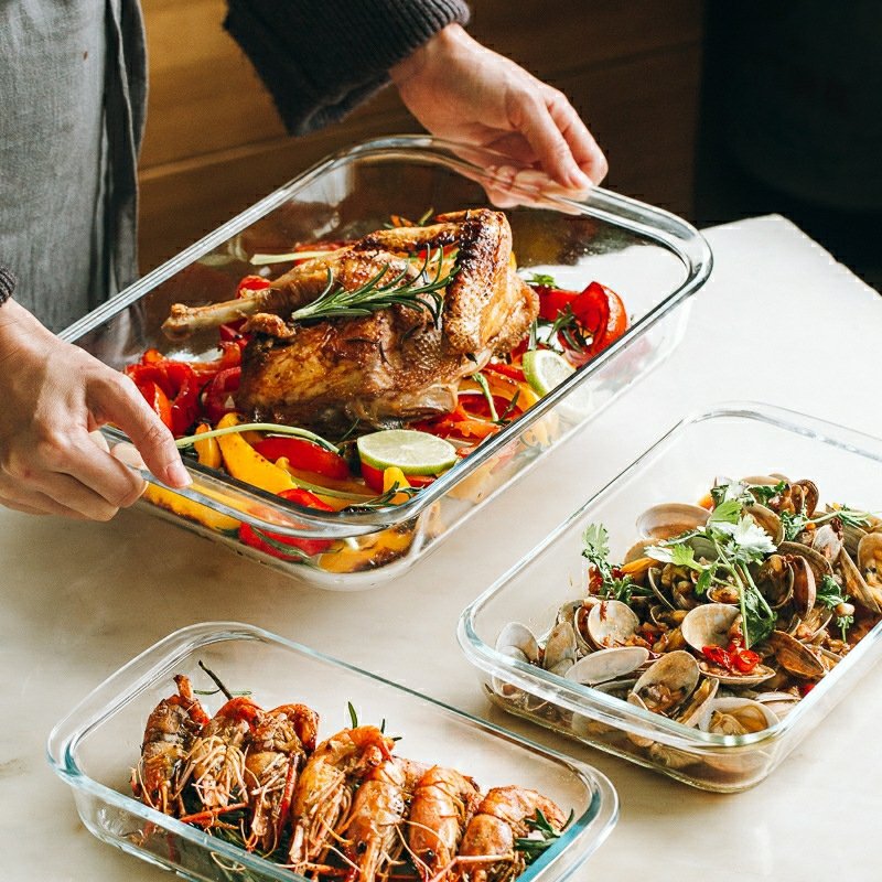 Plates Clear Glass Baking plate 1.0L-3.5L Rectangular Tempered Glass Pyrex Baking Pan Glass Baking Dish Set