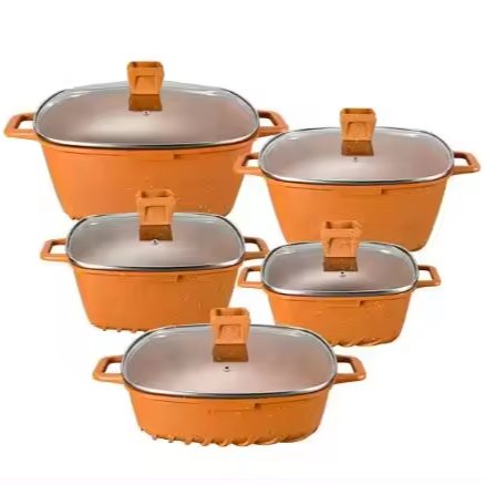 New Arrival Die Cast 10pcs Cooking Pot Set 20/24/28/32/28cm Cookware Granite Household Sundries Aluminium Granite Cookware Set